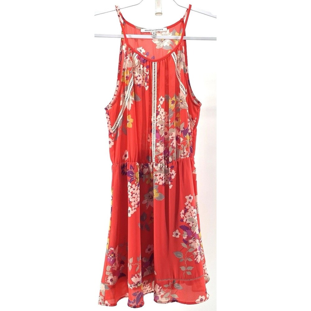 Collective Concepts Womens Dress Floral Sleeveless Coral Pink Size M Boho Resort